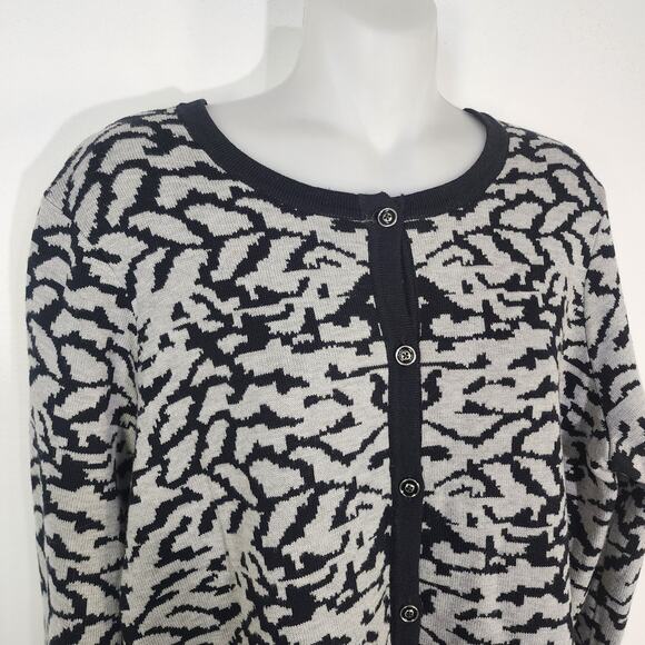 Denim & Co Cardigan Sweater Women Medium Black Jacquard Button Front Long Sleeve - Picture 4 of 9